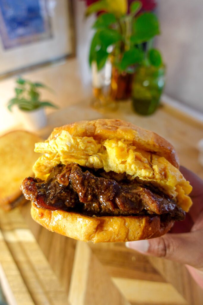 miso honey steak egg sando