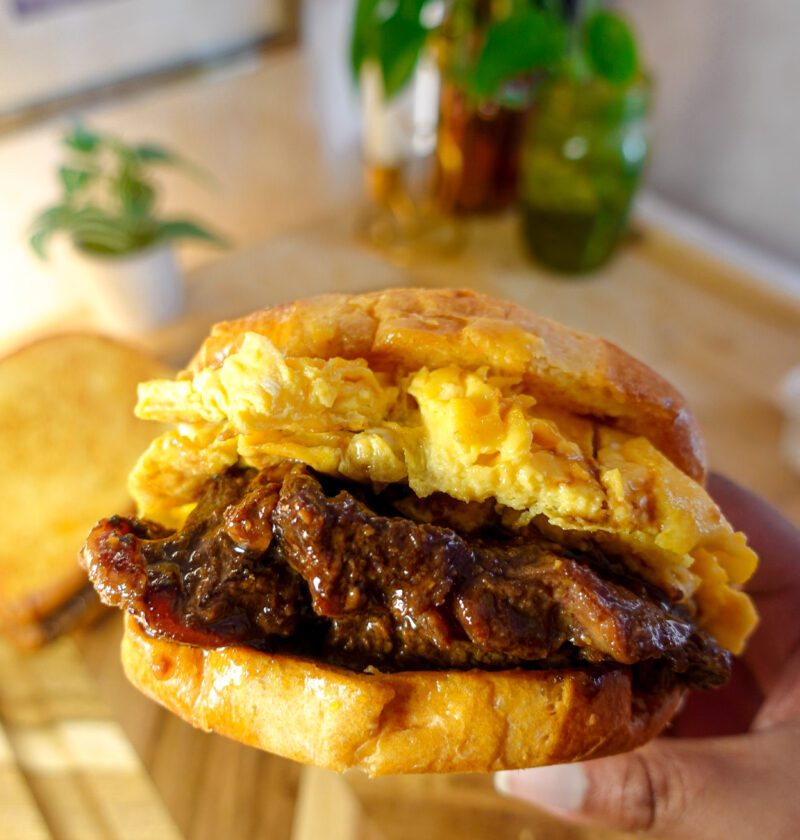 miso honey steak egg sando