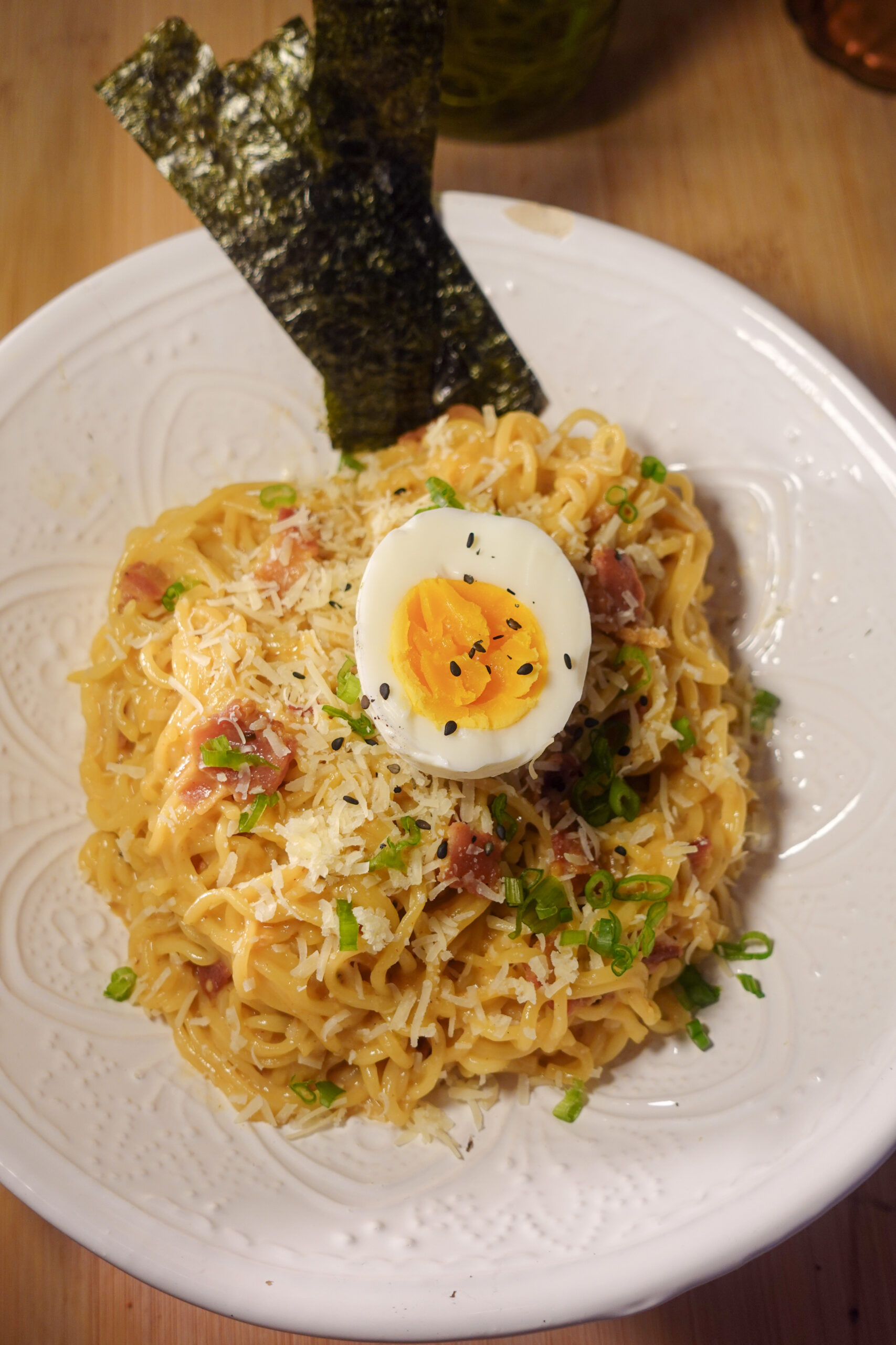 spicy miso ramen carbonara